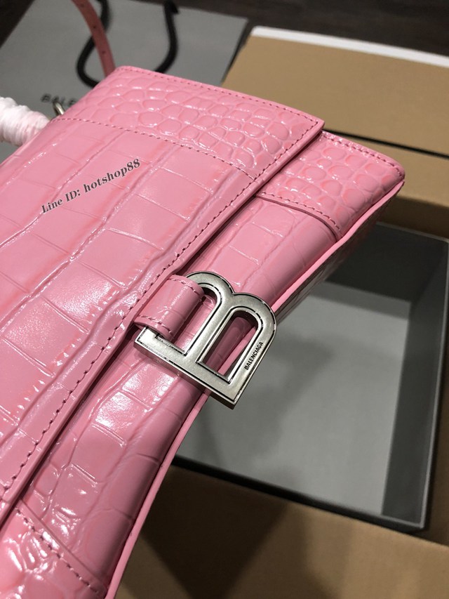 Balenciaga專櫃爆款大號手提女包 巴黎世家升級版鱷魚新粉色銀扣Hourglass沙漏包 fyj1652